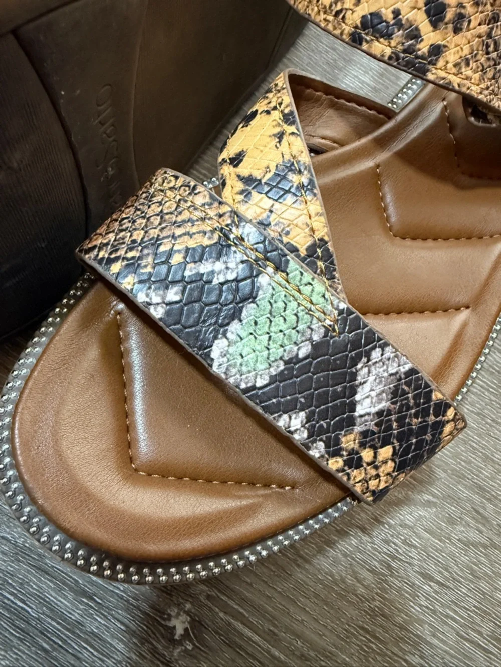 Franko Sarto Ozio Snakeskin Wedge Platform Sandals Women's 9.5M Ankle Strap Boho